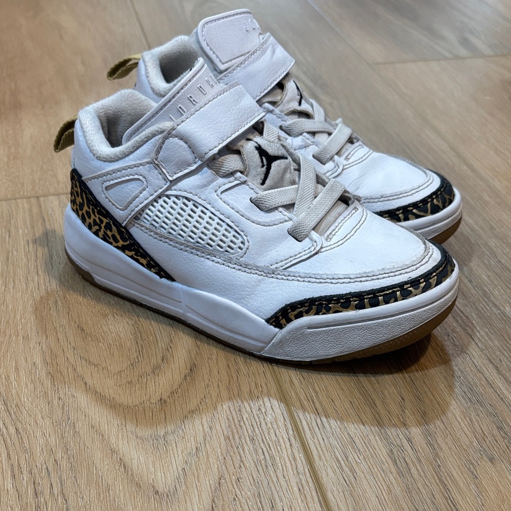 Jordan Kids White and Leopard Print Sneakers